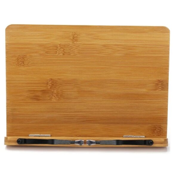BAMBOO BOOK STAND | ADJUSTABLE HOLDER TRAY W/PAGE PAPER CLIP | PORTABLE - Picture 1 of 14